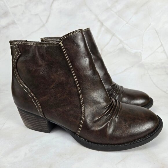 Dr Scholl's Size 8.5 Jolt Brown Faux Leather Booties Side Zipper Chunky Heel - Picture 1 of 16